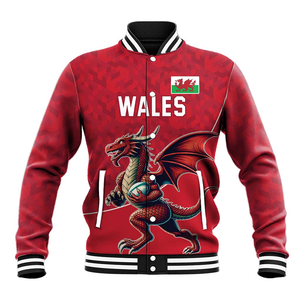 Custom Wales Rugby Baseball Jacket Welsh Dragon Mascot Red Version