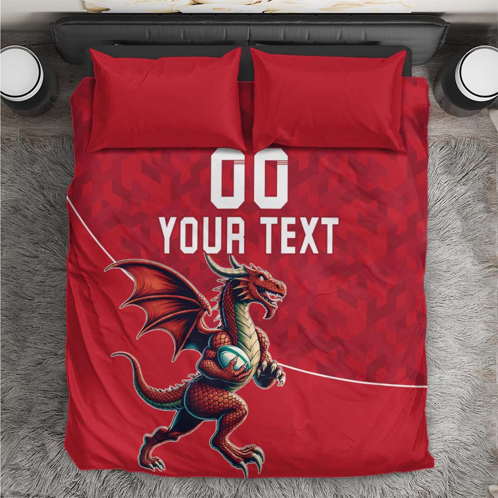 Custom Wales Rugby Bedding Set Welsh Dragon Mascot Red Version