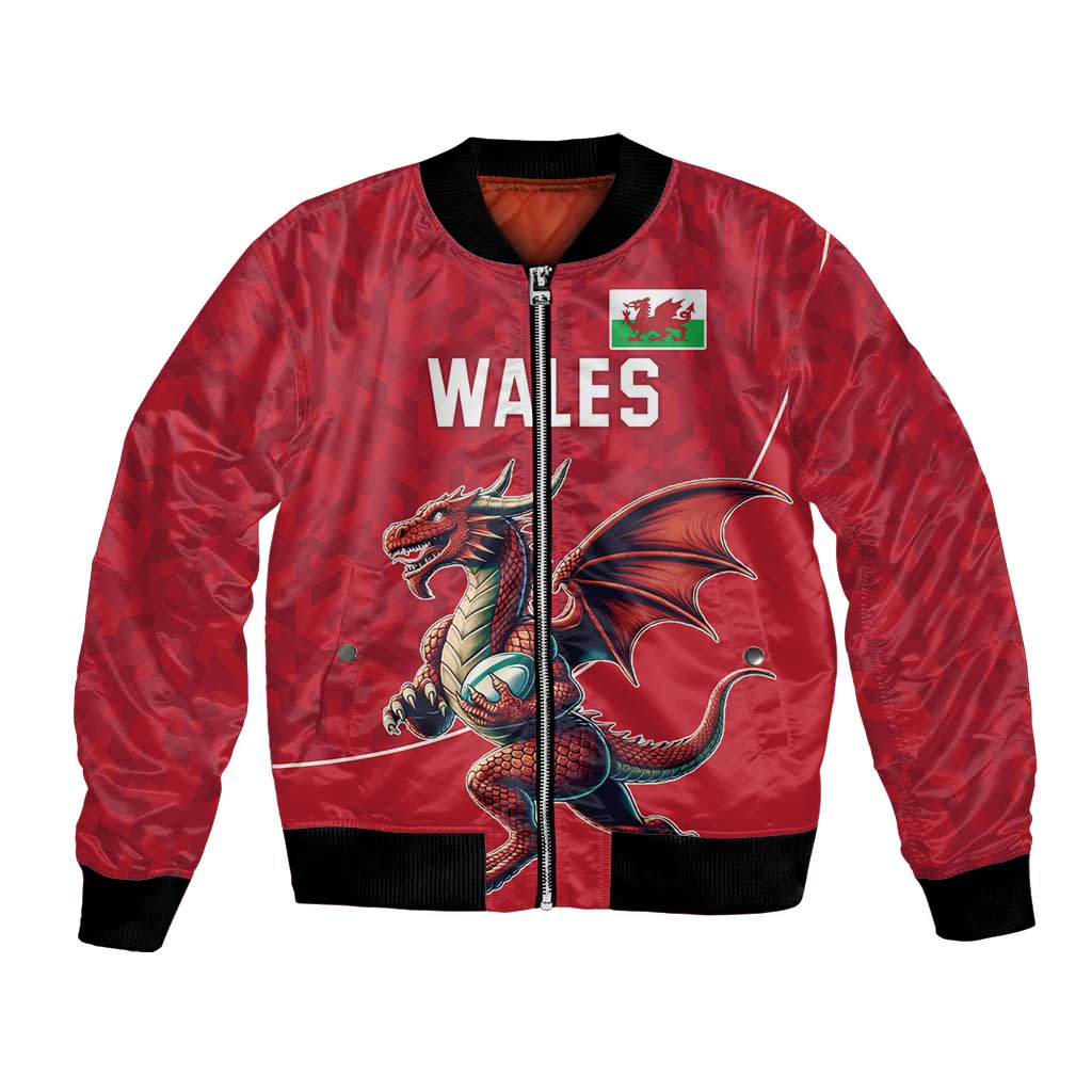 Custom Wales Rugby Bomber Jacket Welsh Dragon Mascot Red Version