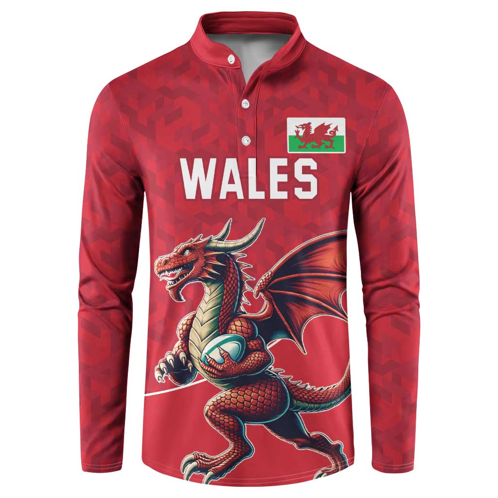 Custom Wales Rugby Button Sweatshirt Welsh Dragon Mascot Red Version