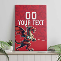 Red Welsh dragon rugby canvas wall art featuring custom text and dragon mascot