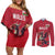 Custom Wales Rugby Couples Matching Off Shoulder Short Dress and Long Sleeve Button Shirt Welsh Dragon Mascot Red Version