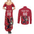 Custom Wales Rugby Couples Matching Summer Maxi Dress and Long Sleeve Button Shirt Welsh Dragon Mascot Red Version