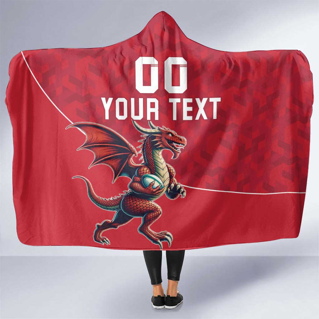 Custom Wales Rugby Hooded Blanket Welsh Dragon Mascot Red Version