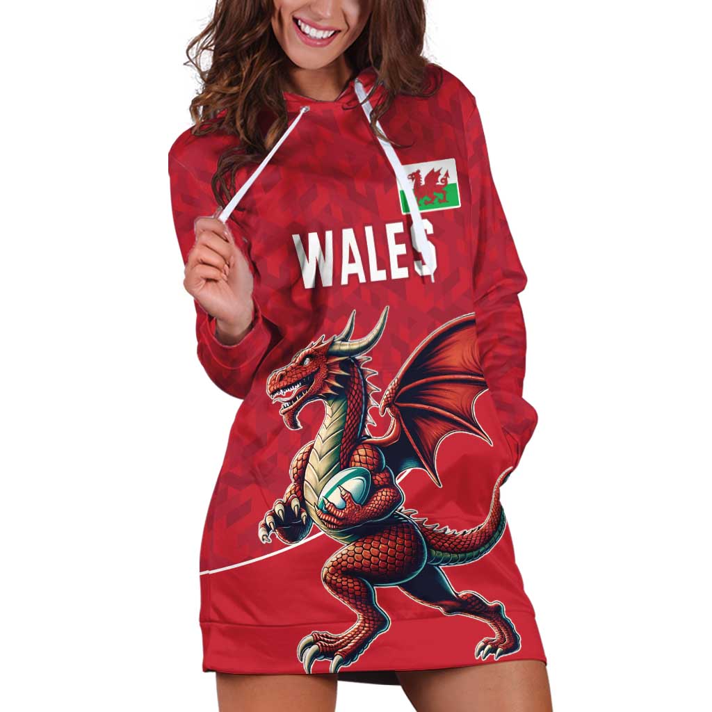 Custom Wales Rugby Hoodie Dress Welsh Dragon Mascot Red Version - Wonder Print Shop