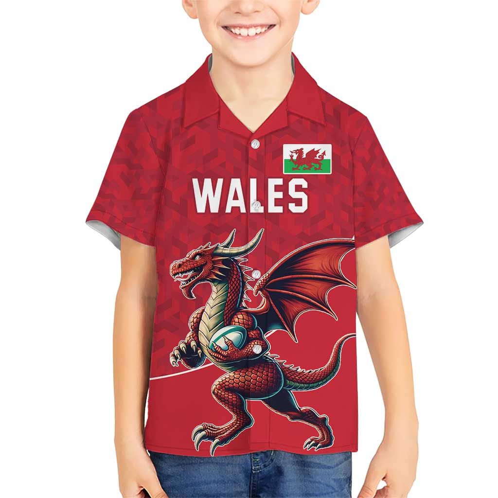 Custom Wales Rugby Kid Hawaiian Shirt Welsh Dragon Mascot Red Version - Wonder Print Shop