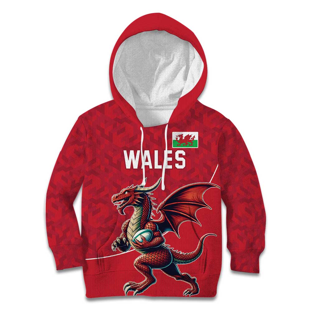 Custom Wales Rugby Kid Hoodie Welsh Dragon Mascot Red Version - Wonder Print Shop