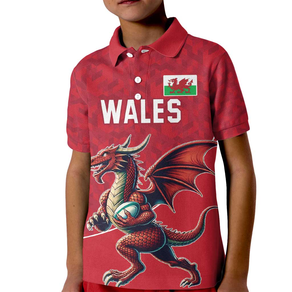 Custom Wales Rugby Kid Polo Shirt Welsh Dragon Mascot Red Version - Wonder Print Shop