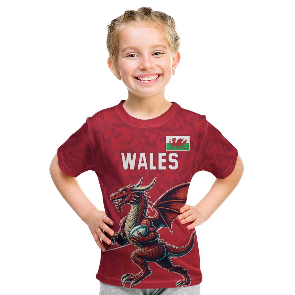 Custom Wales Rugby Kid T Shirt Welsh Dragon Mascot Red Version - Wonder Print Shop