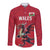 Custom Wales Rugby Long Sleeve Button Shirt Welsh Dragon Mascot Red Version