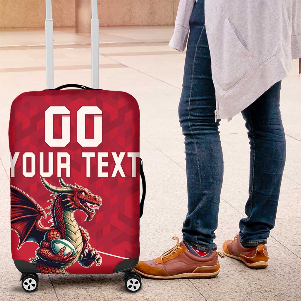 Custom Wales Rugby Luggage Cover Welsh Dragon Mascot Red Version - Wonder Print Shop