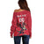 Custom Wales Rugby Off Shoulder Sweater Welsh Dragon Mascot Red Version