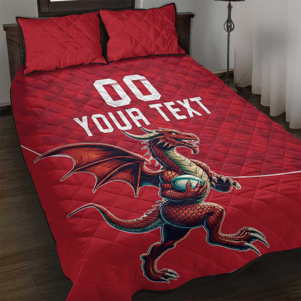 Custom Wales Rugby Quilt Bed Set Welsh Dragon Mascot Red Version