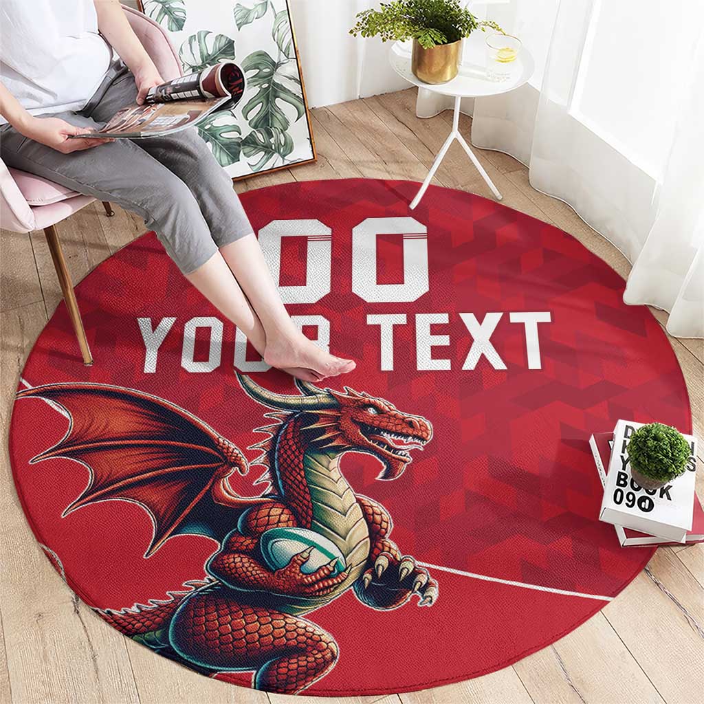 Red round rug with dragon and large white YOUR TEXT