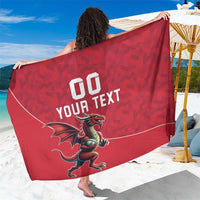 Red sarong with Welsh dragon mascot and 'YOUR TEXT' graphic