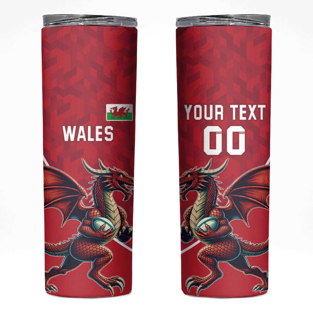 Custom Wales Rugby Skinny Tumbler Welsh Dragon Mascot Red Version