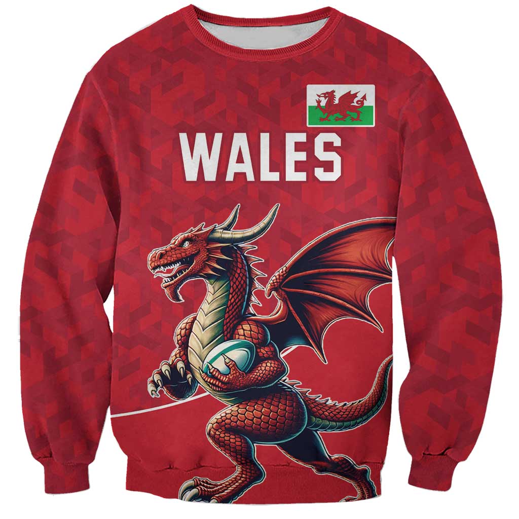 Custom Wales Rugby Sweatshirt Welsh Dragon Mascot Red Version