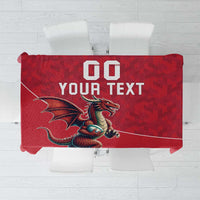 Red rugby tablecloth with Welsh dragon and customizable text panel