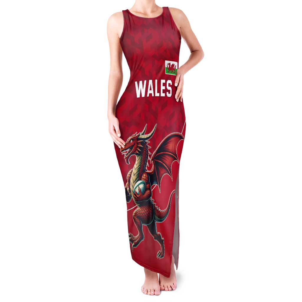 Custom Wales Rugby Tank Maxi Dress Welsh Dragon Mascot Red Version