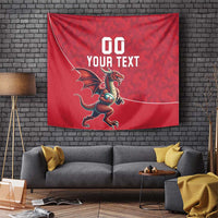 Red custom Wales rugby tapestry with Welsh dragon mascot and 'YOUR TEXT' lettering