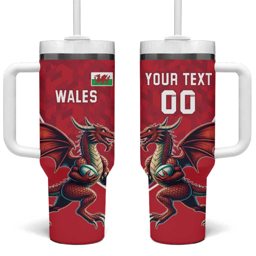 Custom Wales Rugby Tumbler With Handle Welsh Dragon Mascot Red Version