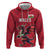 Custom Wales Rugby Zip Hoodie Welsh Dragon Mascot Red Version