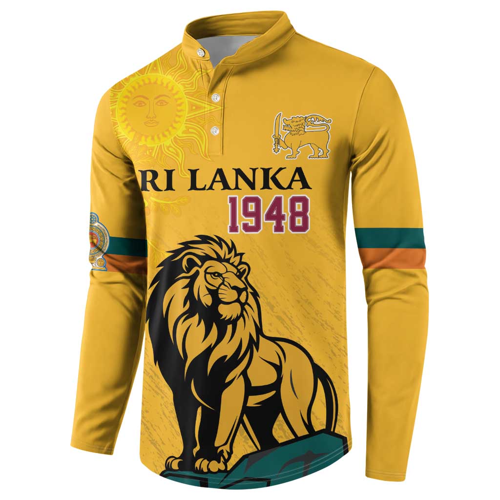 Yellow button sweatshirt with Sri Lanka 1948 lion graphic and chest crest emblem