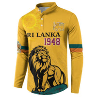 Yellow button sweatshirt with Sri Lanka 1948 lion graphic and chest crest emblem