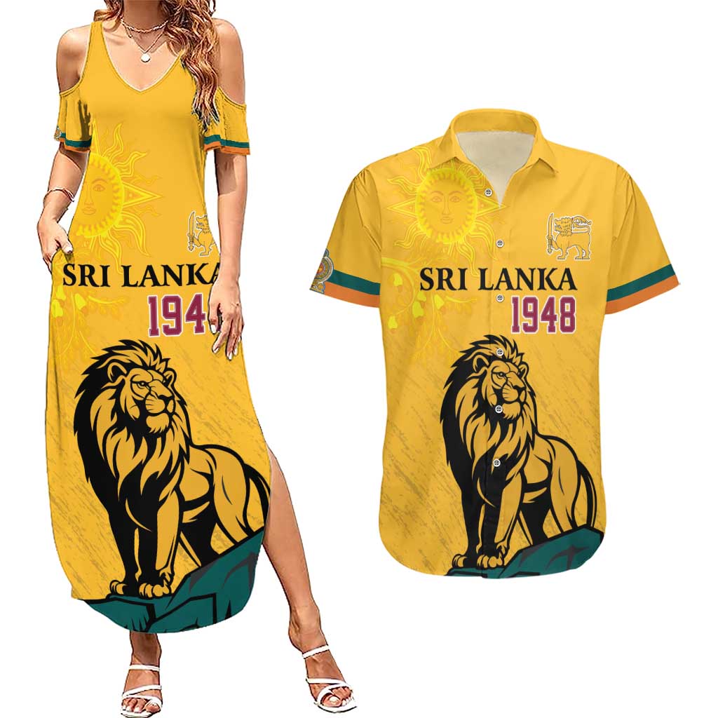 Personalized Sri Lanka Independence Day 1948 Couples Matching Summer Maxi Dress and Hawaiian Shirt Lion With Traditional Sun Face