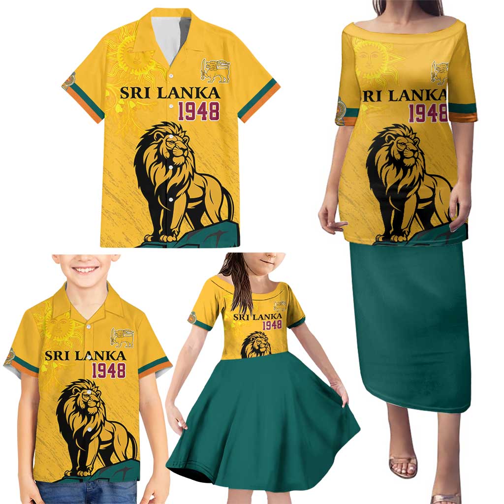 Personalized Sri Lanka Independence Day 1948 Family Matching Puletasi and Hawaiian Shirt Lion With Traditional Sun Face