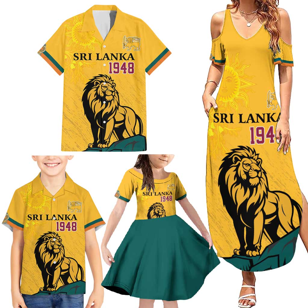 Personalized Sri Lanka Independence Day 1948 Family Matching Summer Maxi Dress and Hawaiian Shirt Lion With Traditional Sun Face - Wonder Print Shop