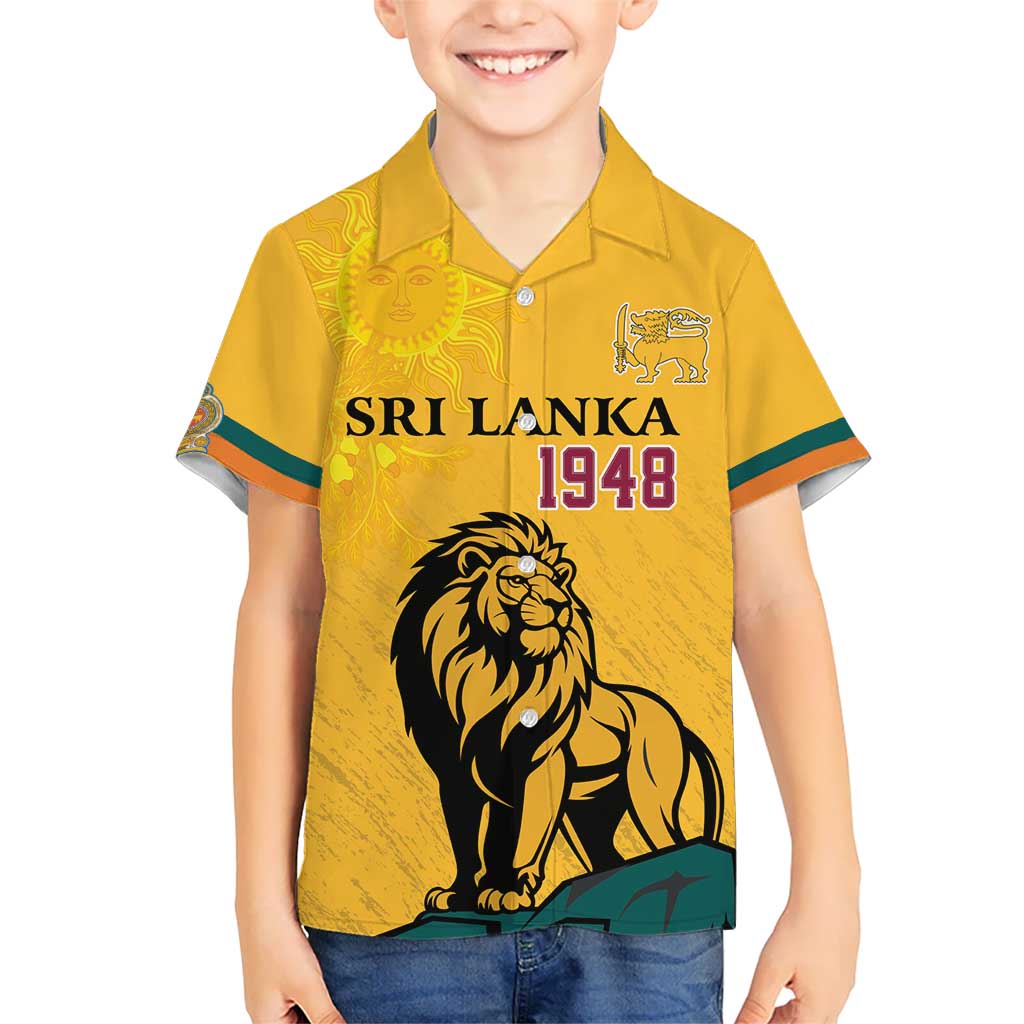 Personalized Sri Lanka Independence Day 1948 Kid Hawaiian Shirt Lion With Traditional Sun Face - Wonder Print Shop