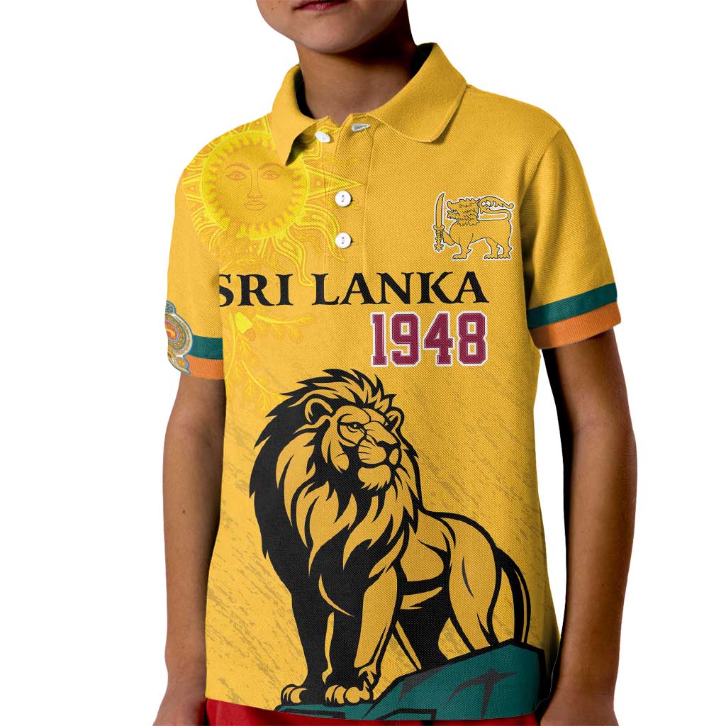 Personalized Sri Lanka Independence Day 1948 Kid Polo Shirt Lion With Traditional Sun Face - Wonder Print Shop