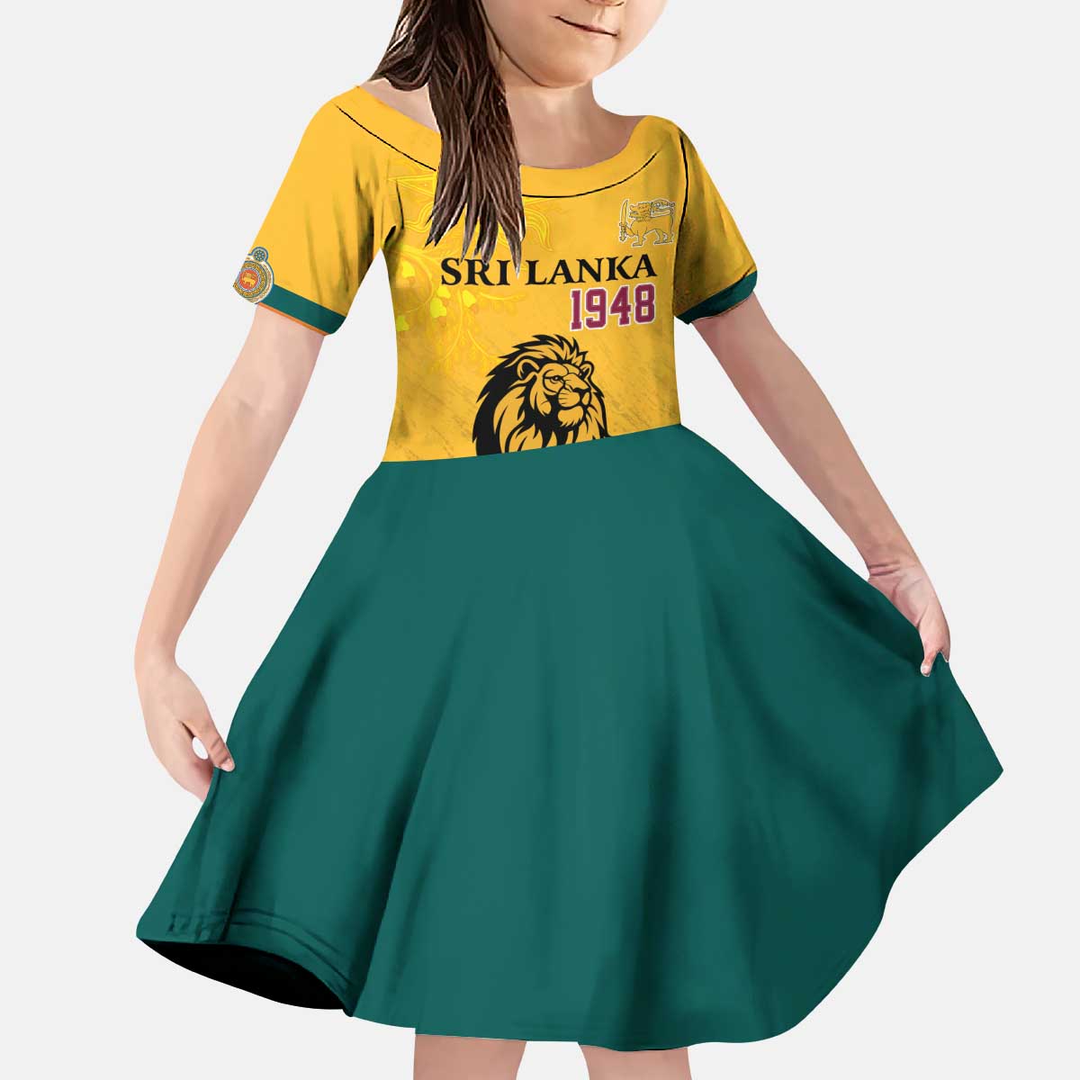 Personalized Sri Lanka Independence Day 1948 Kid Short Sleeve Dress Lion With Traditional Sun Face - Wonder Print Shop