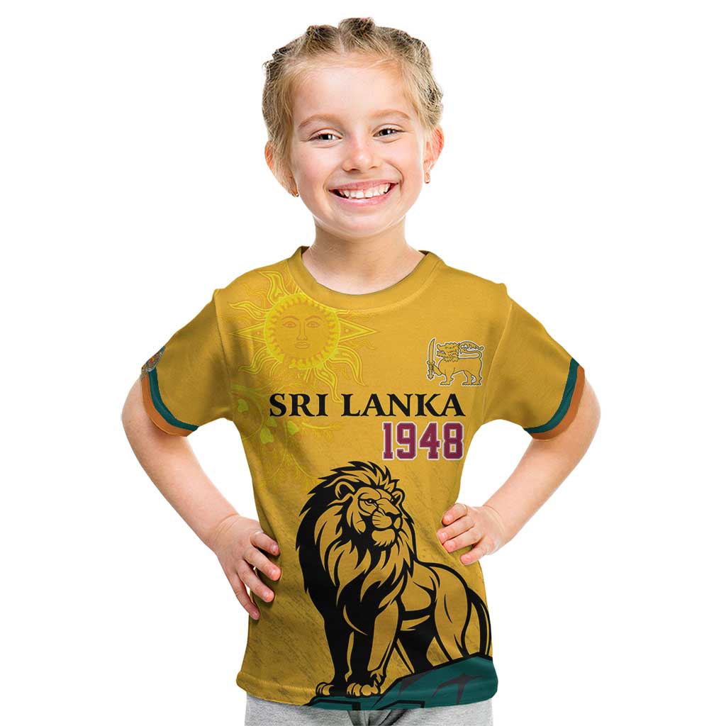 Personalized Sri Lanka Independence Day 1948 Kid T Shirt Lion With Traditional Sun Face - Wonder Print Shop