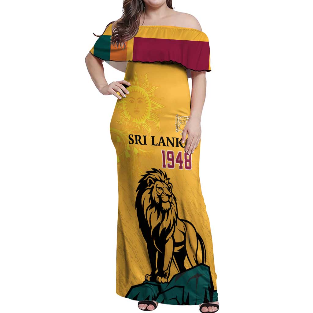 Personalized Sri Lanka Independence Day 1948 Off Shoulder Maxi Dress Lion With Traditional Sun Face - Wonder Print Shop