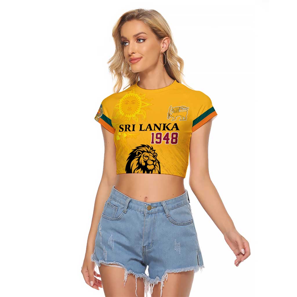 Personalized Sri Lanka Independence Day 1948 Raglan Cropped T Shirt Lion With Traditional Sun Face - Wonder Print Shop