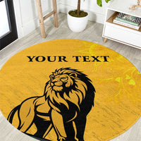 Personalized round yellow rug with lion design and your text area