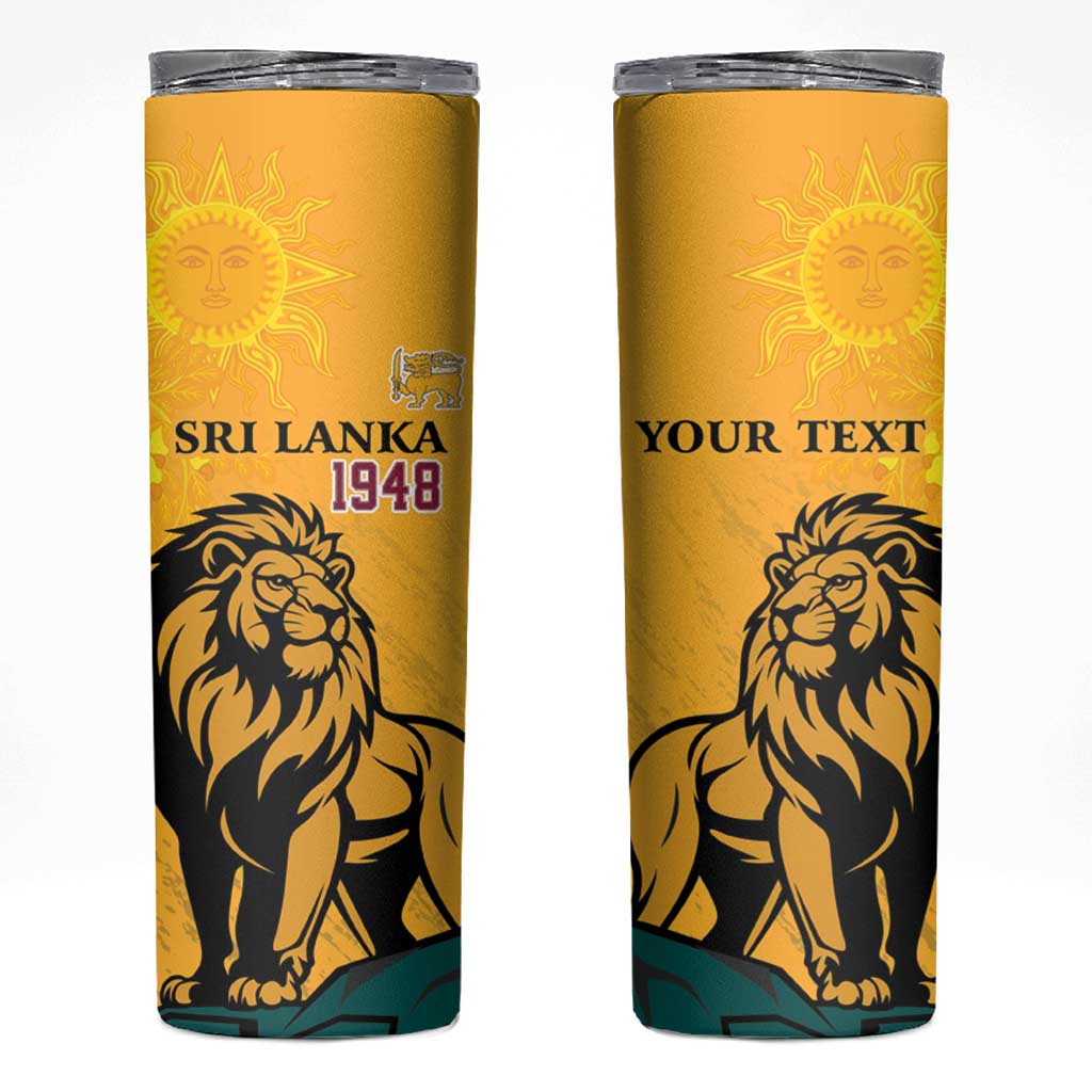 Personalized Sri Lanka Independence Day 1948 Skinny Tumbler Lion With Traditional Sun Face - Wonder Print Shop