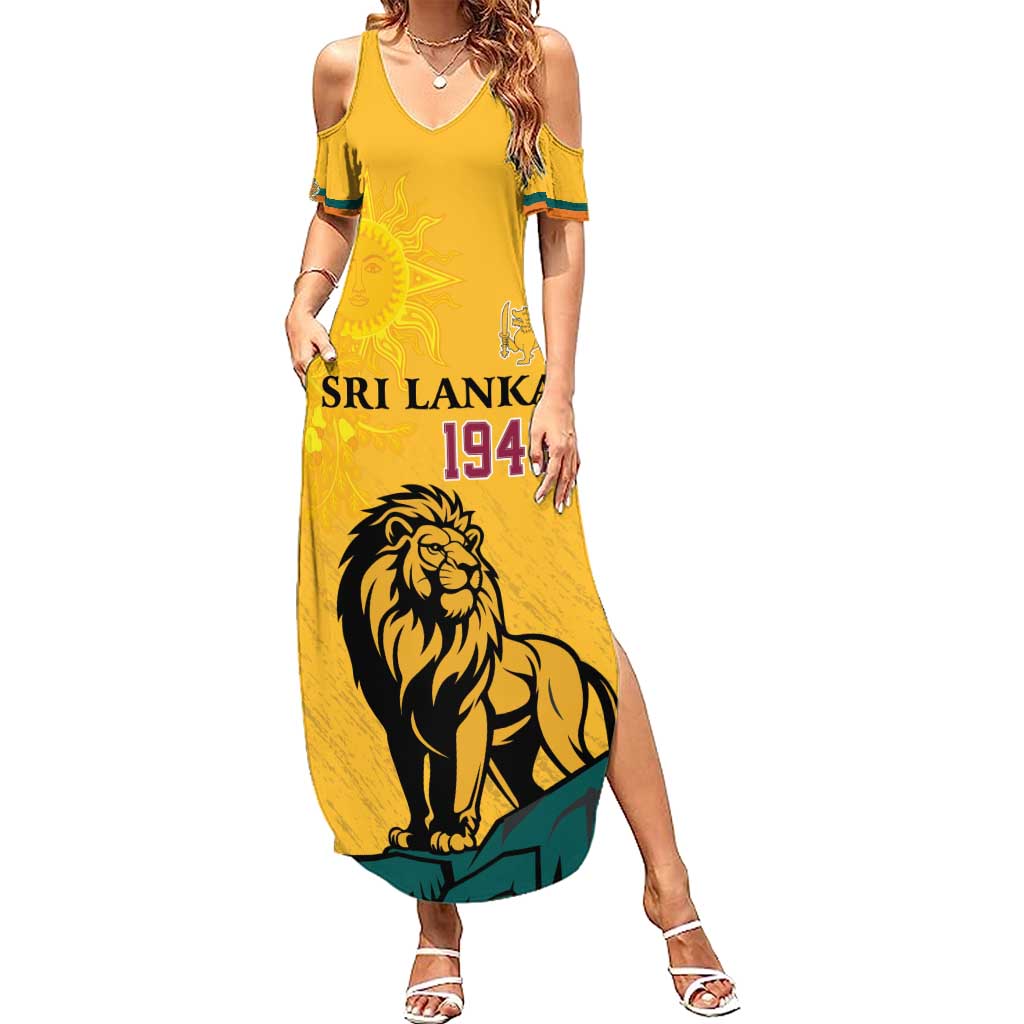 Personalized Sri Lanka Independence Day 1948 Summer Maxi Dress Lion With Traditional Sun Face - Wonder Print Shop