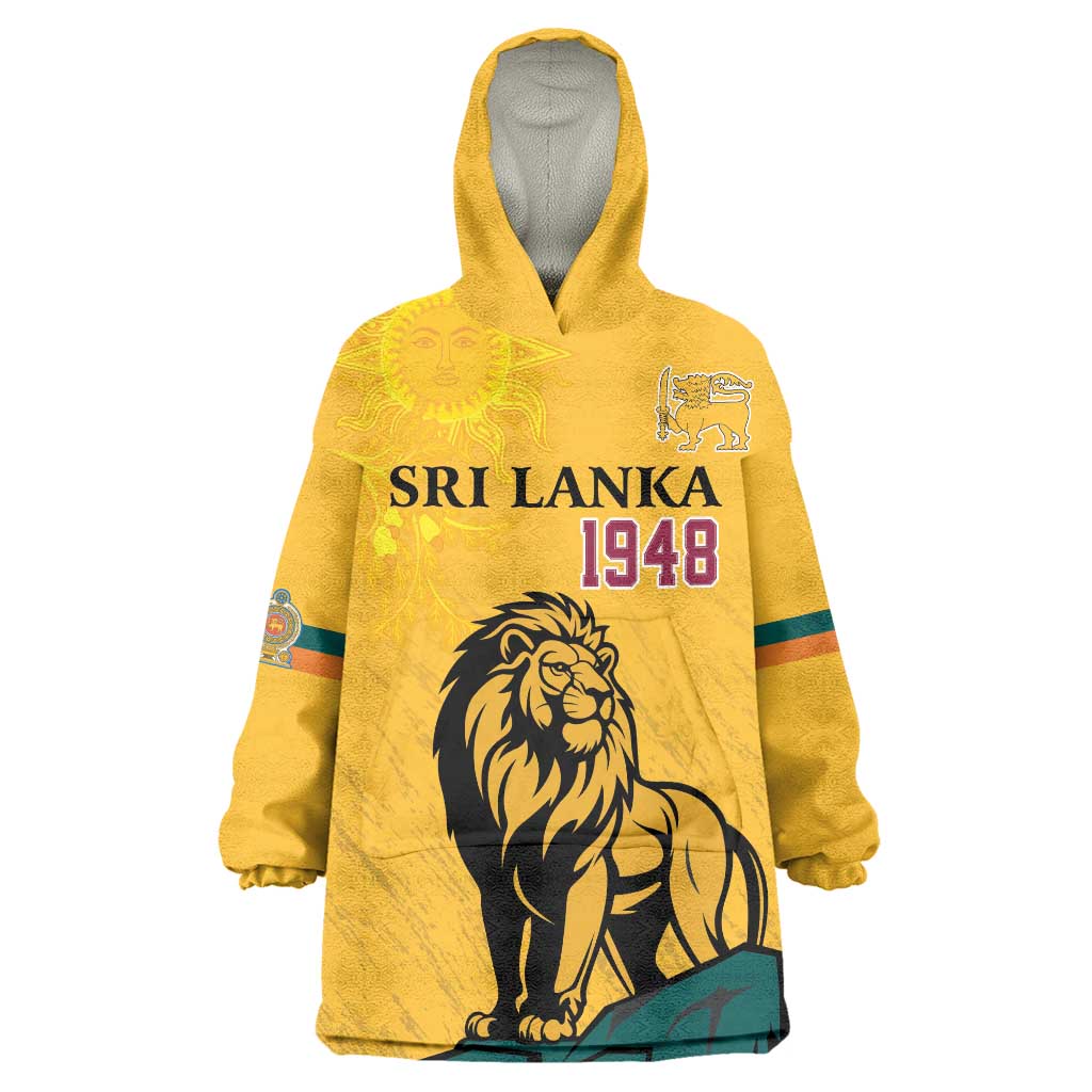 Personalized Sri Lanka Independence Day 1948 Wearable Blanket Hoodie Lion With Traditional Sun Face