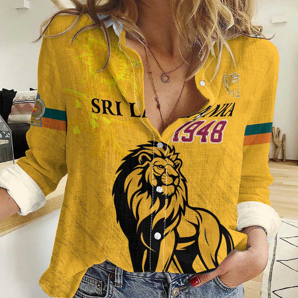 Personalized Sri Lanka Independence Day 1948 Women Casual Shirt Lion With Traditional Sun Face - Wonder Print Shop