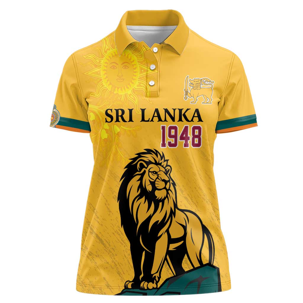 Personalized Sri Lanka Independence Day 1948 Women Polo Shirt Lion With Traditional Sun Face - Wonder Print Shop