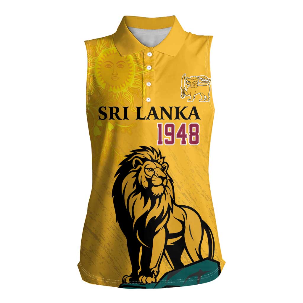 Personalized Sri Lanka Independence Day 1948 Women Sleeveless Polo Shirt Lion With Traditional Sun Face - Wonder Print Shop