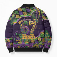 Six Seven Mardi Gras Bomber Puffer Jacket 67 Carnival Mask Beads - Wonder Print Shop
