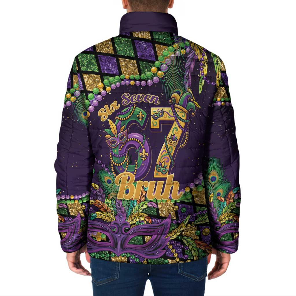 Six Seven Mardi Gras Padded Jacket 67 Carnival Mask Beads - Wonder Print Shop