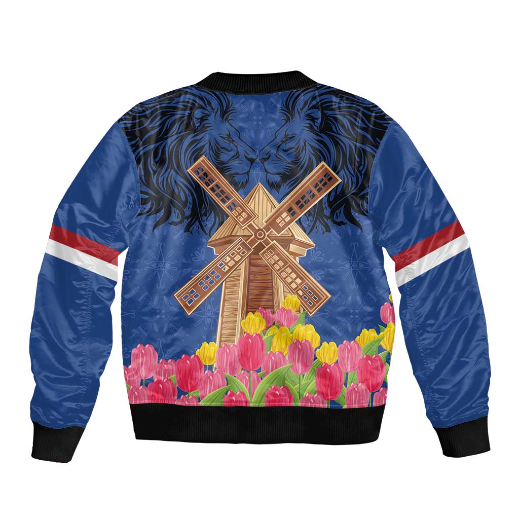 Netherlands Lion Bomber Jacket Tulip And Windmill