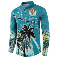 Blue button sweatshirt with palm tree and Saint Kitts and Nevis crest