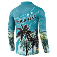 Blue button sweatshirt back with custom text and palm tree graphic