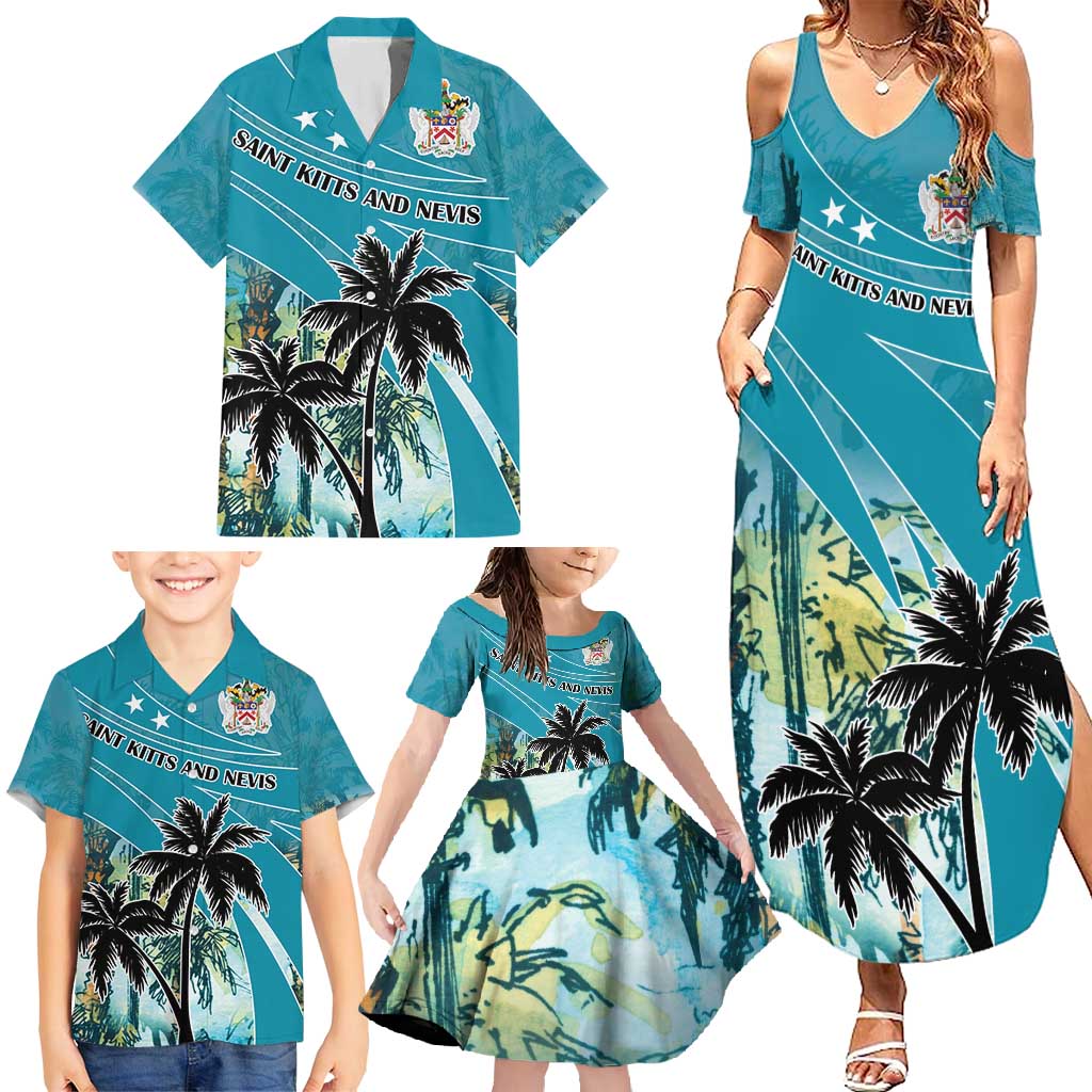 Personalized Saint Kitts and Nevis Coconut Palm Tree Family Matching Summer Maxi Dress and Hawaiian Shirt - Wonder Print Shop